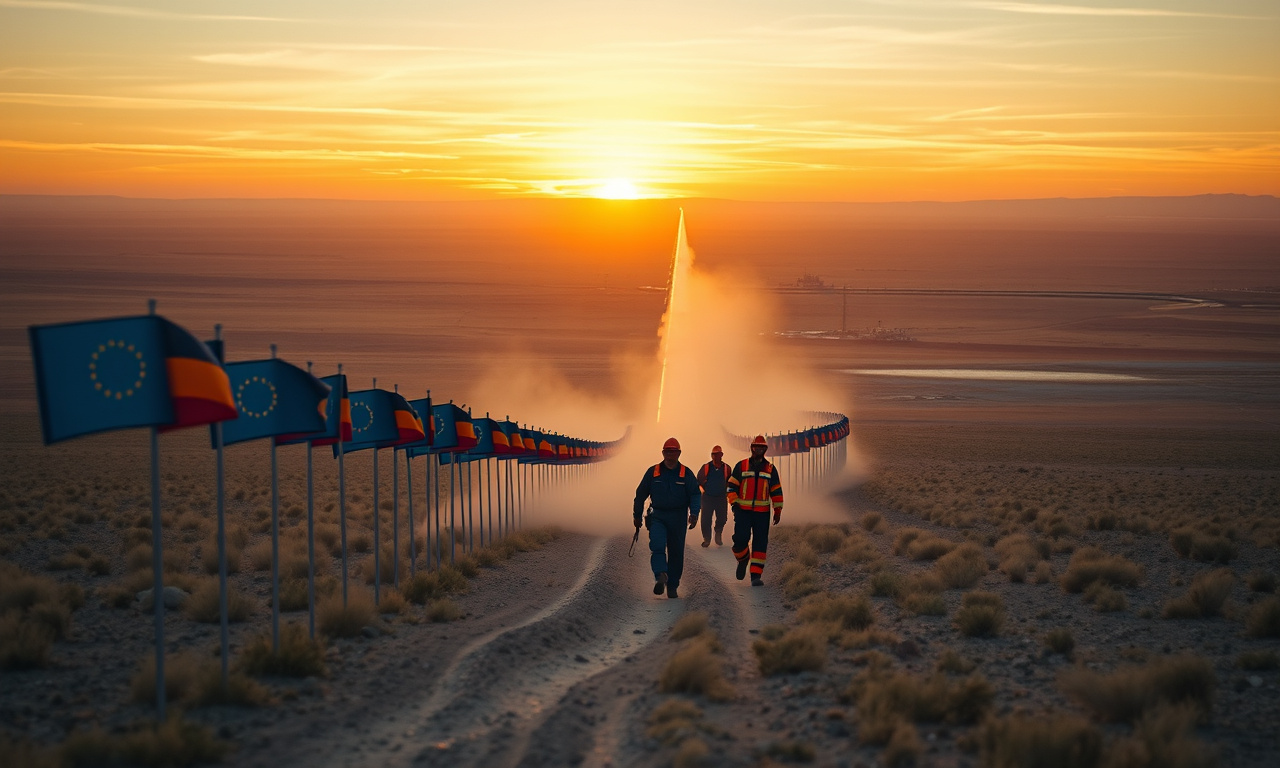 Работники на трассе нефтепровода на рассвете